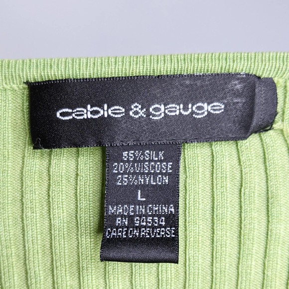 CABLE & GAUGE • Green Ribbed Silk Top Blouse Sz L - Picture 3 of 5